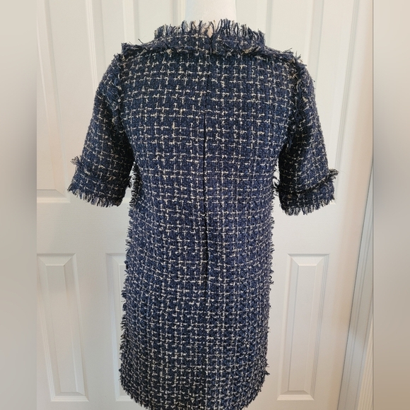 "Chanel Style" Unbranded Navy And Gold Tweed Fully Lined Shift Dress Size 2 - Picture 4 of 12